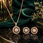 Pearl Halo Rose Gold Pendant Set