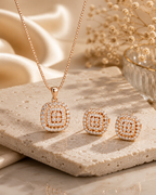 Radiant Square Rose Gold Pendant Set