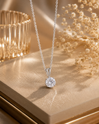 Classic Solitaire Silver Pendant Necklace