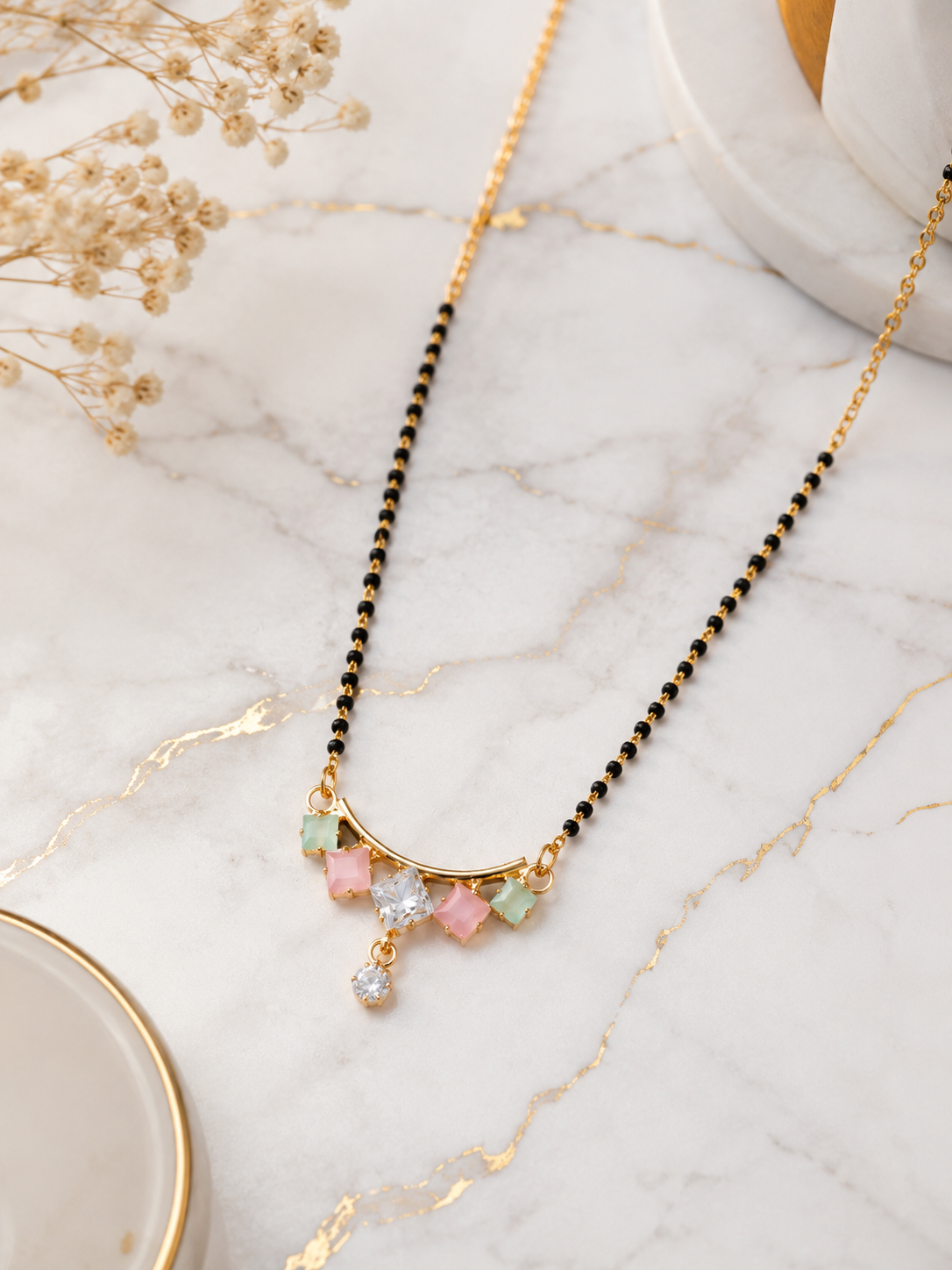 Belliza Jewells Multicolor Stone Gold Plated Mangalsutra
