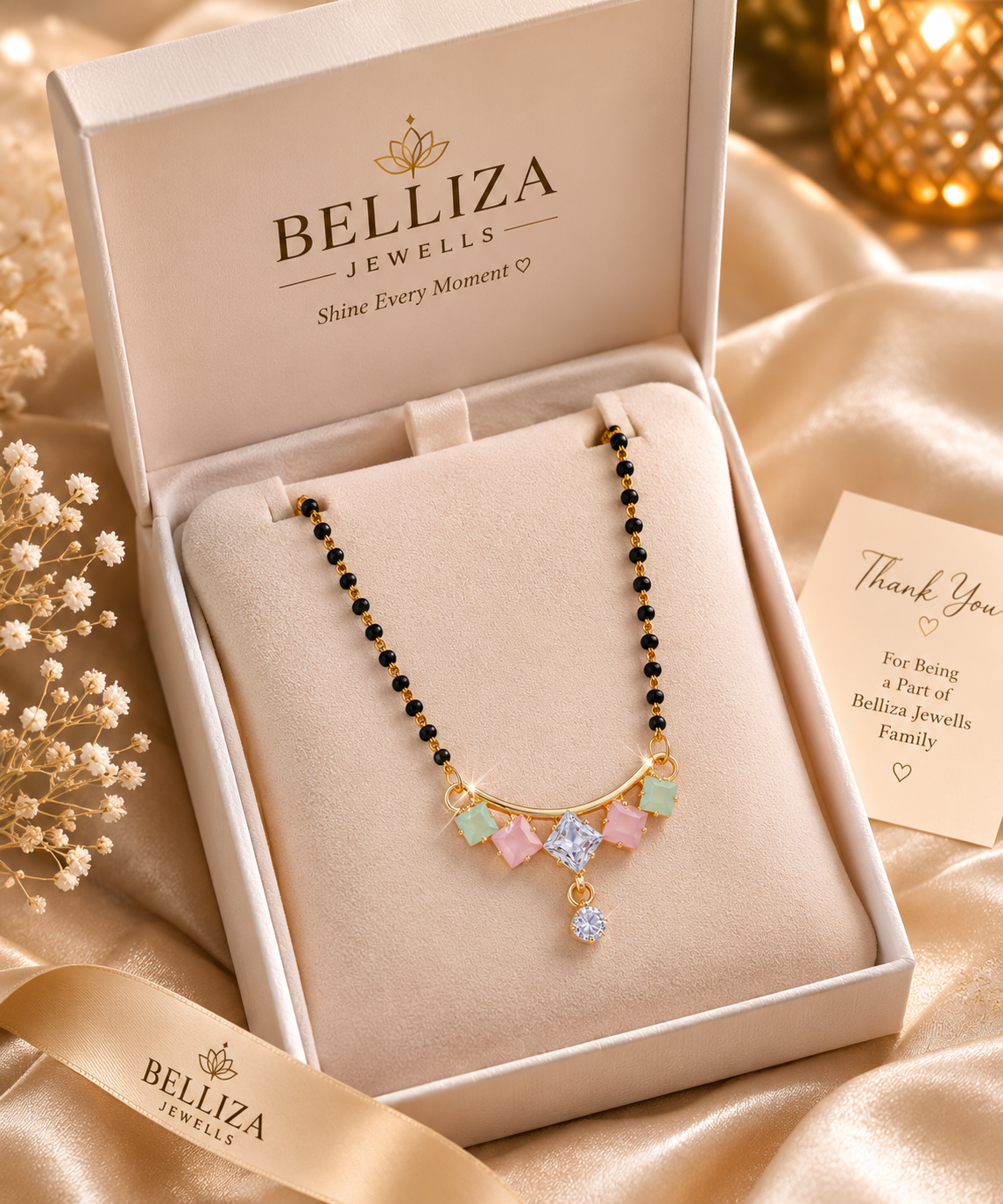 Belliza Jewells Multicolor Stone Gold Plated Mangalsutra