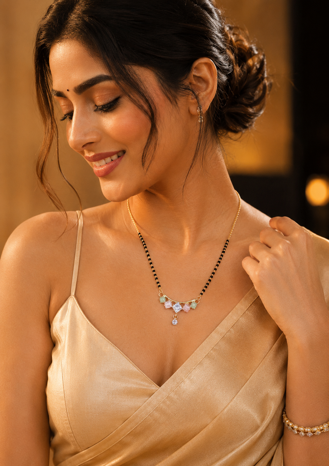 Belliza Jewells Multicolor Stone Gold Plated Mangalsutra