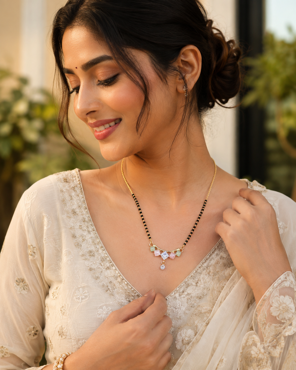 Belliza Jewells Multicolor Stone Gold Plated Mangalsutra