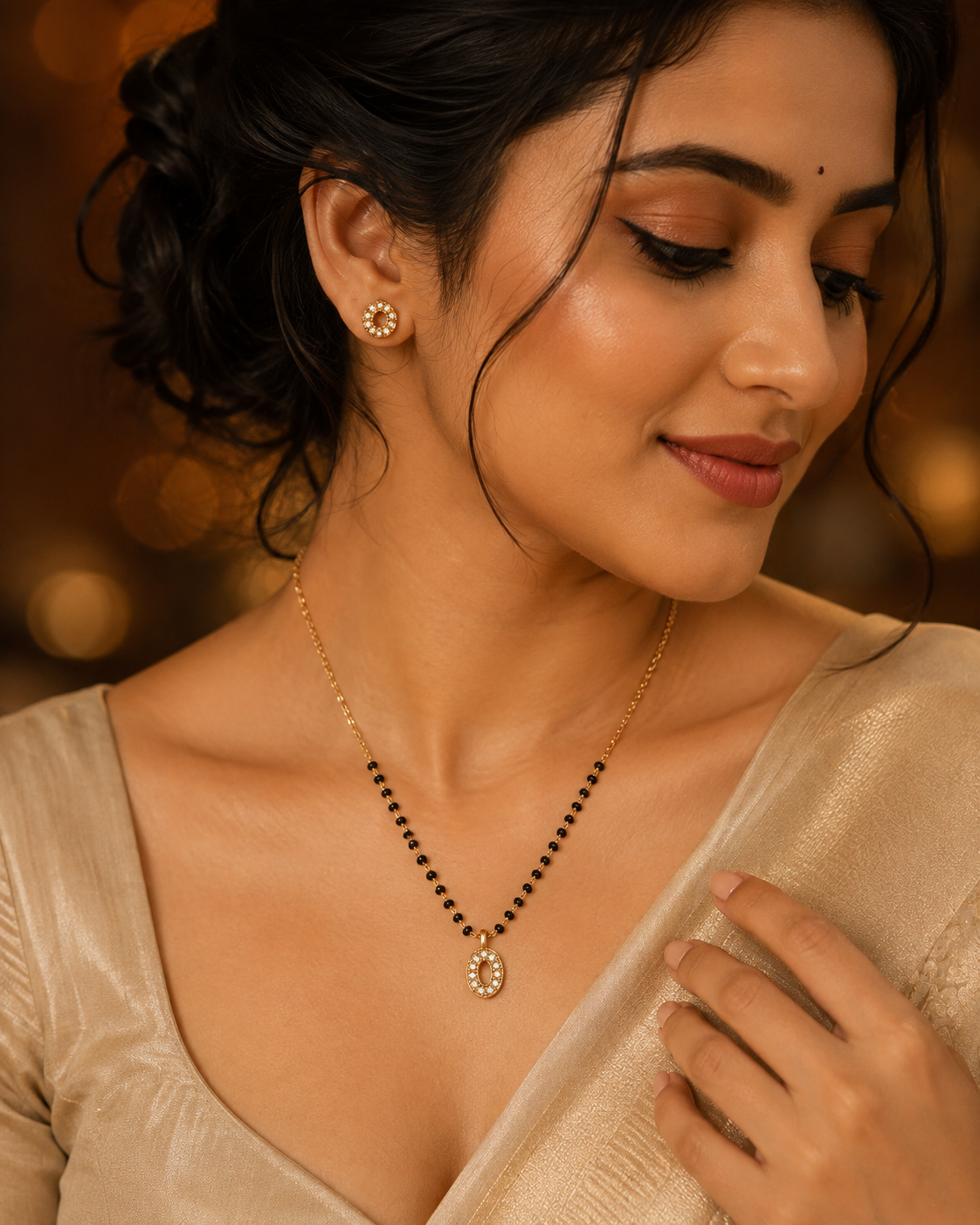 Belliza Jewells Elegant Oval Crystal Mangalsutra