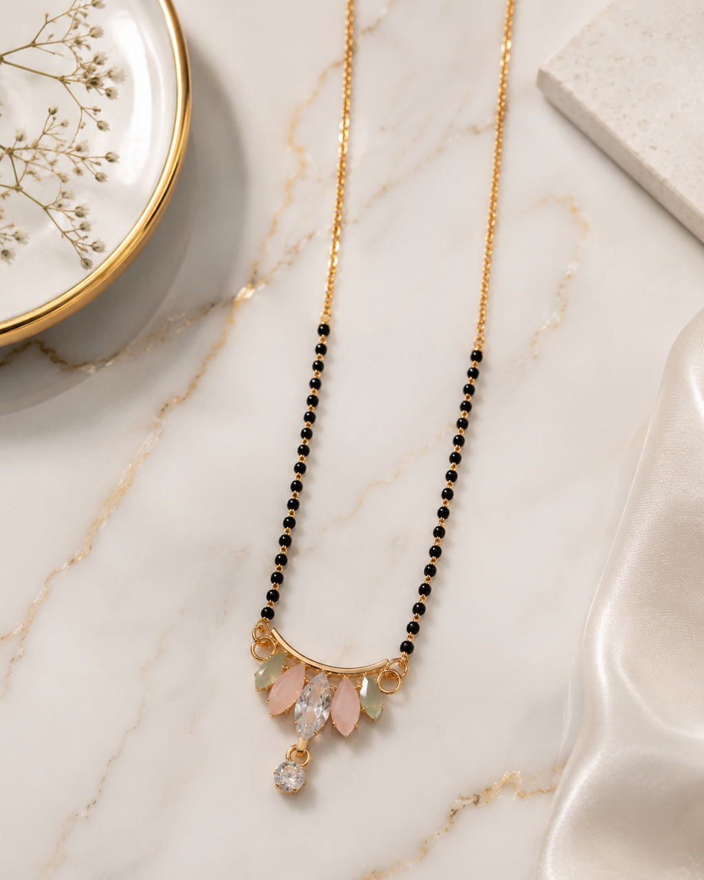 Belliza Jewells Floral Crystal Gold Plated Mangalsutra