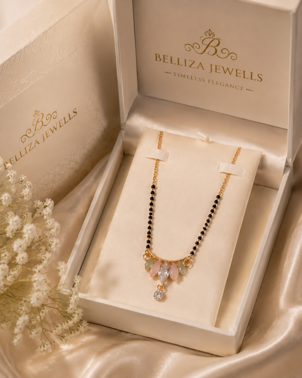 Belliza Jewells Floral Crystal Gold Plated Mangalsutra