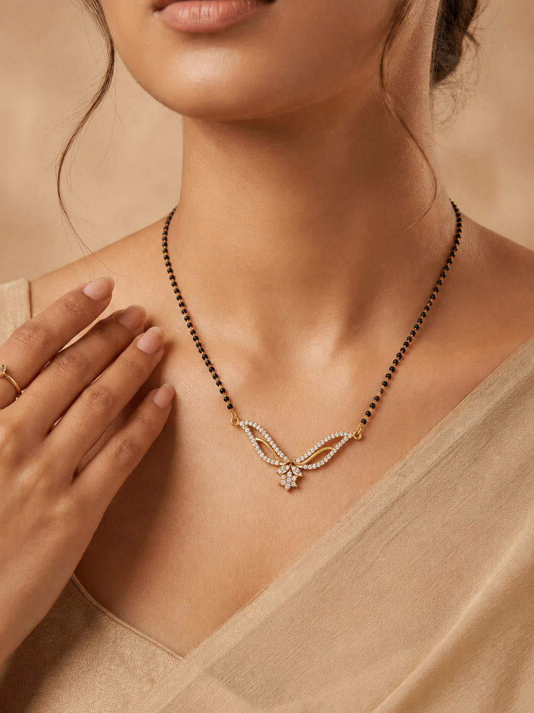 Belliza Jewels Diamond Wave Gold Plated Mangalsutra