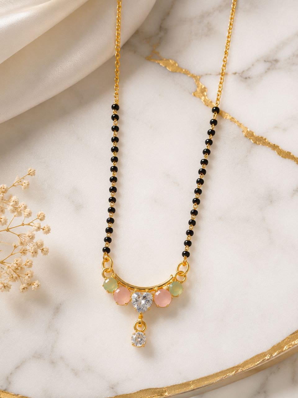 Belliza Jewells Multicolor Stone Gold Plated Mangalsutra