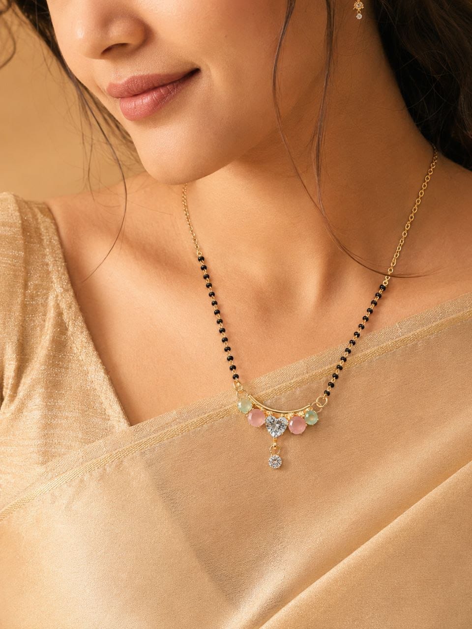 Belliza Jewells Multicolor Stone Gold Plated Mangalsutra