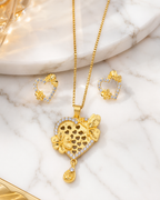 Belliza Jewells Floral Heart Gold Plated Pendant Set